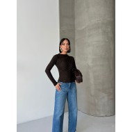  Esnek Sandy Kumaş yarım yaka timsah desenli Uzun Kollu kahverengi Bluz