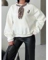  Fular ve Geyik Nakış Detaylı Oversize Sweatshirt Bej