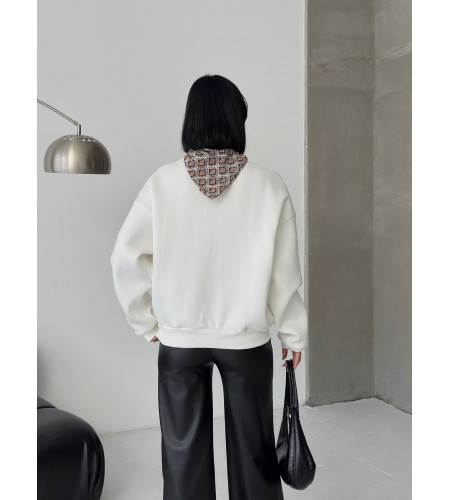  Fular ve Geyik Nakış Detaylı Oversize Sweatshirt Bej