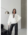  Fular ve Geyik Nakış Detaylı Oversize Sweatshirt Bej