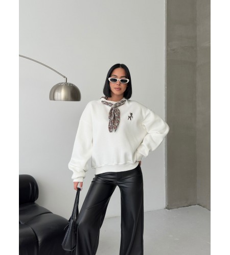  Fular ve Geyik Nakış Detaylı Oversize Sweatshirt Bej