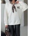  Fular ve Geyik Nakış Detaylı Oversize Sweatshirt Bej
