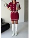  Kısa Kollu Polo Yakalı Cep Detaylı bordo Triko Alt Üst Takım