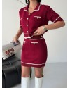  Kısa Kollu Polo Yakalı Cep Detaylı bordo Triko Alt Üst Takım