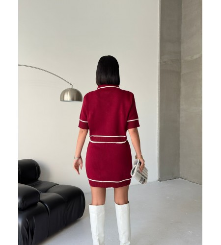  Kısa Kollu Polo Yakalı Cep Detaylı bordo Triko Alt Üst Takım