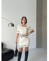  Kısa Kollu Polo Yakalı Cep Detaylı beyaz Triko Alt Üst Takım