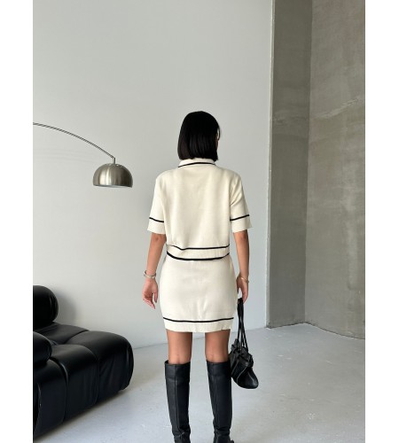  Kısa Kollu Polo Yakalı Cep Detaylı beyaz Triko Alt Üst Takım