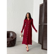 Endam Düğmeli Elbise Bordo