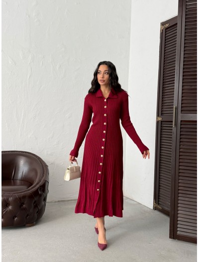 Endam Düğmeli Elbise Bordo