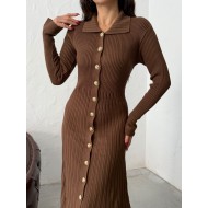 Endam Düğmeli Elbise Kahverengi