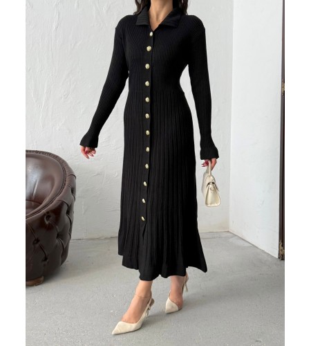 Endam Düğmeli Elbise Siyah