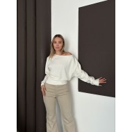 Kayık Yaka Modal Kumaş Beyaz Bluz