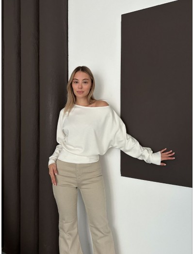 Kayık Yaka Modal Kumaş Beyaz Bluz