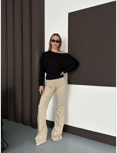 Kayık Yaka Modal Kumaş Siyah Bluz