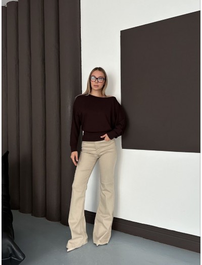 Kayık Yaka Modal Kumaş Kahverengi Bluz