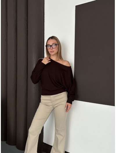 Kayık Yaka Modal Kumaş Kahverengi Bluz