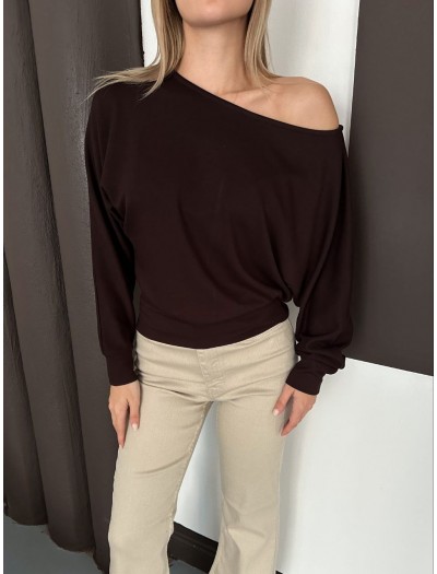 Kayık Yaka Modal Kumaş Bordo Bluz