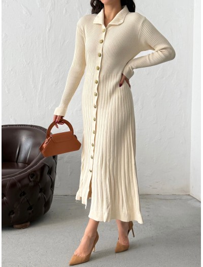 Endam Düğmeli Elbise Beyaz