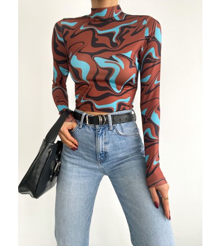 Dijital Baskılı Uzun Kol Bluz