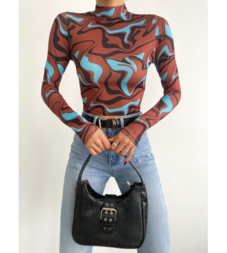 Dijital Baskılı Uzun Kol Bluz