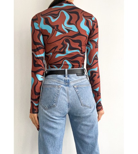 Dijital Baskılı Uzun Kol Bluz