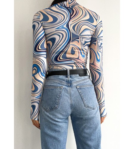 Dijital Baskılı Uzun Kol Bluz