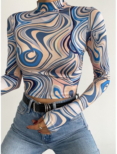 Dijital Baskılı Uzun Kol Bluz