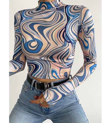 Dijital Baskılı Uzun Kol Bluz