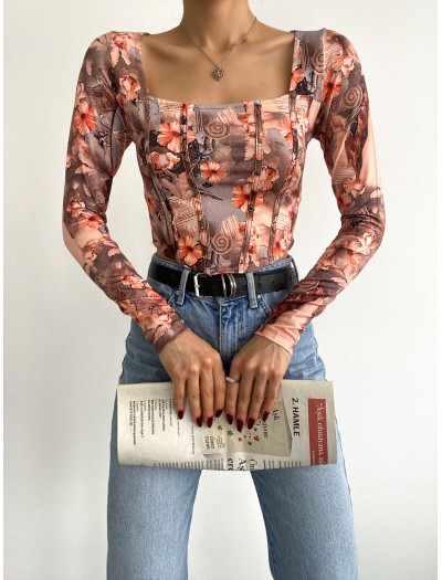 Dijital Baskılı Uzun Kol Bluz