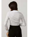 Beyaz Beli Lastikli Crop Gömlek