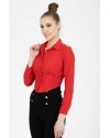 Kırmızı Beli Lastikli Crop Gömlek