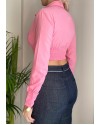 Pembe Beli Lastikli Crop Gömlek