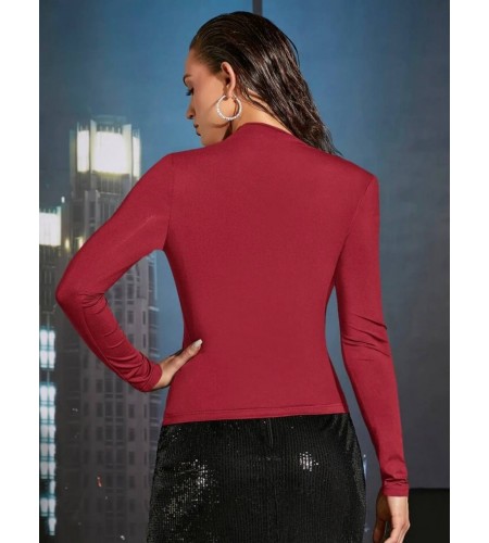 Önü V Dekolte Detaylı Kırmızı Bluz