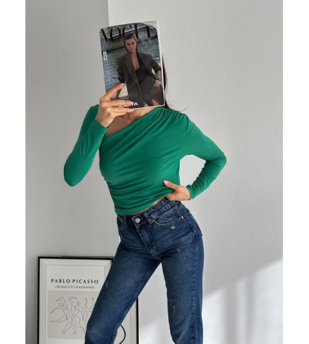 Önü V Dekolte Detaylı Yeşil Bluz