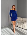 Madonna Yaka Büzgülü Bodycon Uzun Kollu Bej Elbise