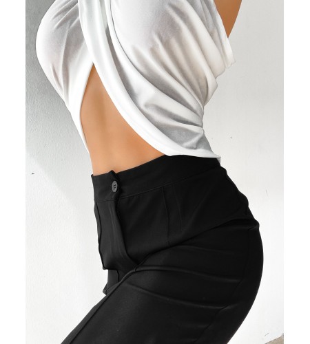  Çapraz Kesim Halter Yaka Önü Büzgü Beyaz Crop