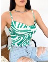 Desenli İp Askılı Yanları Büzgülü Yeşil Crop