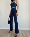 Lacivert Çizgili Büstiyer Pantolon Takım