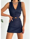 Lacivert Çizgili Etek Ve Yelek Alt Üst Takım