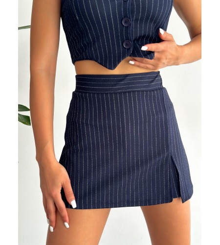 Lacivert Çizgili Etek Ve Yelek Alt Üst Takım