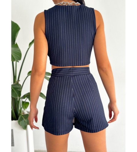 Lacivert Çizgili Etek Ve Yelek Alt Üst Takım