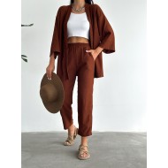 Kahve Kimono Bürümcük Takım Elbise