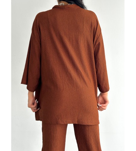 Kahve Kimono Bürümcük Takım Elbise