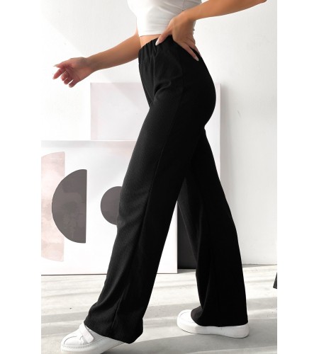 Siyah Bol Paça Bürümcük Palazzo Pantolon