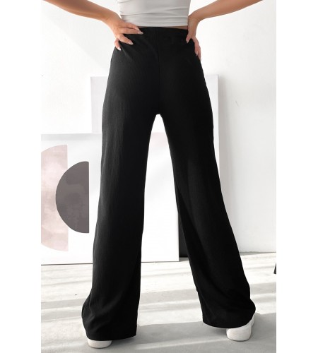 Siyah Bol Paça Bürümcük Palazzo Pantolon