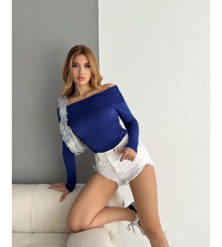 Madonna Yaka Lacivert Bluz