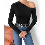 Açık Omuzlu Sandy Örme Siyah Bluz 