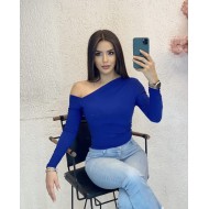 Açık Omuzlu Sandy Örme Lacivert Bluz