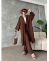 Kahve Kimono Bürümcük Uzun Takım Elbise
