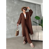 Kahve Kimono Bürümcük Uzun Takım Elbise